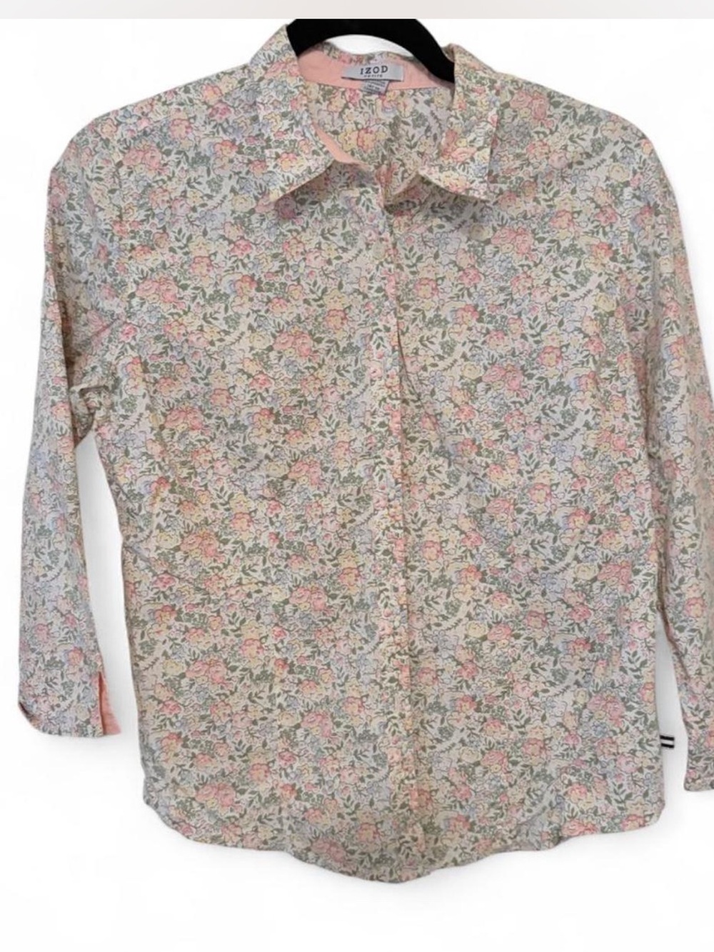Izod Floral Button-Up Blouse in Peach and Green